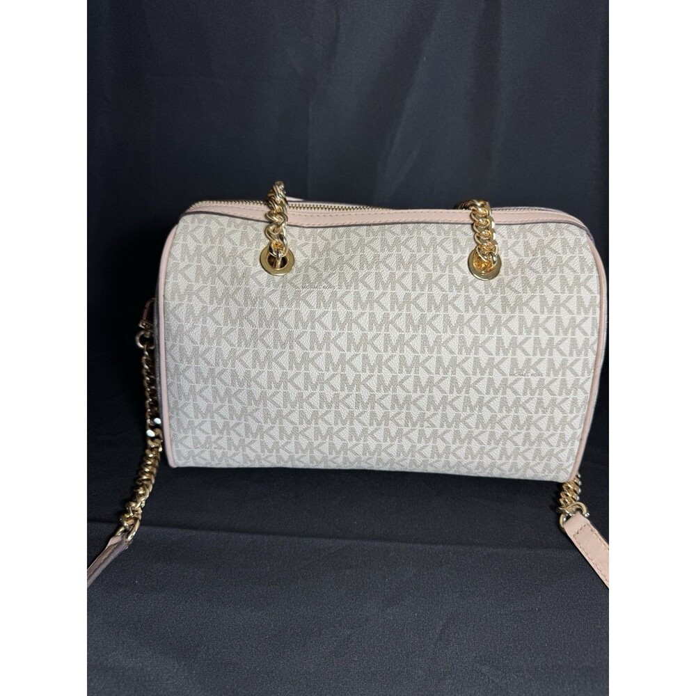 MICHAEL KORS BLAIRE VANILLA PINK LOGO GOLD CHAIN MED DUFFLE SATCHEL BAG *READ*** - Picture 6 of 13